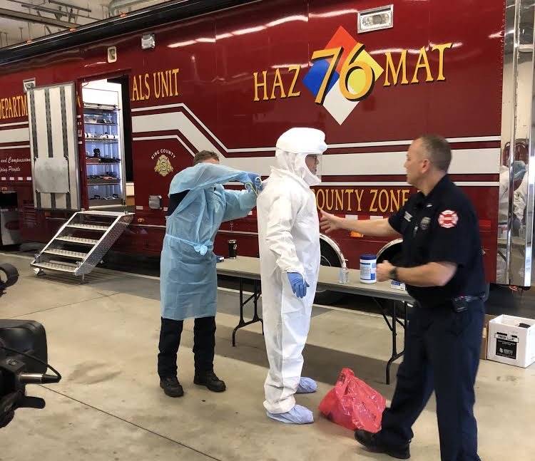 Members of Puget Sound Fire who will be staffed at the first responder testing site in Covington received additional training last week. Photo courtesy of Capt. Joe Root