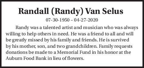 Obituary: Randall (Randy) Van Selus