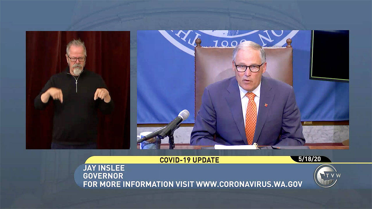 Gov. Jay Inslee during a televised news conference on Monday. (TVW)