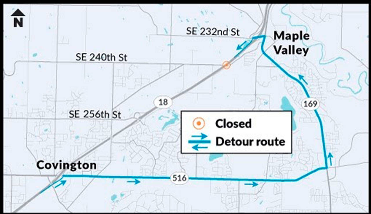Portion of eastbound SR 18 near Maple Valley to close for paving May 30-31