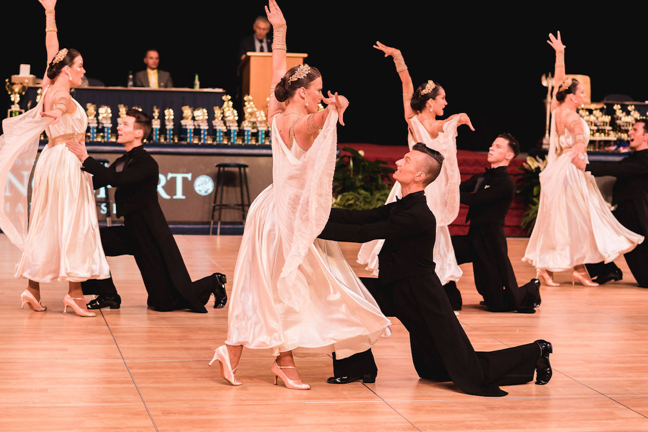 Photos courtesy of Pacific Ballroom Dance                                The Youth Premier Formation team performing the ballroom medley “Strength and Honor.”