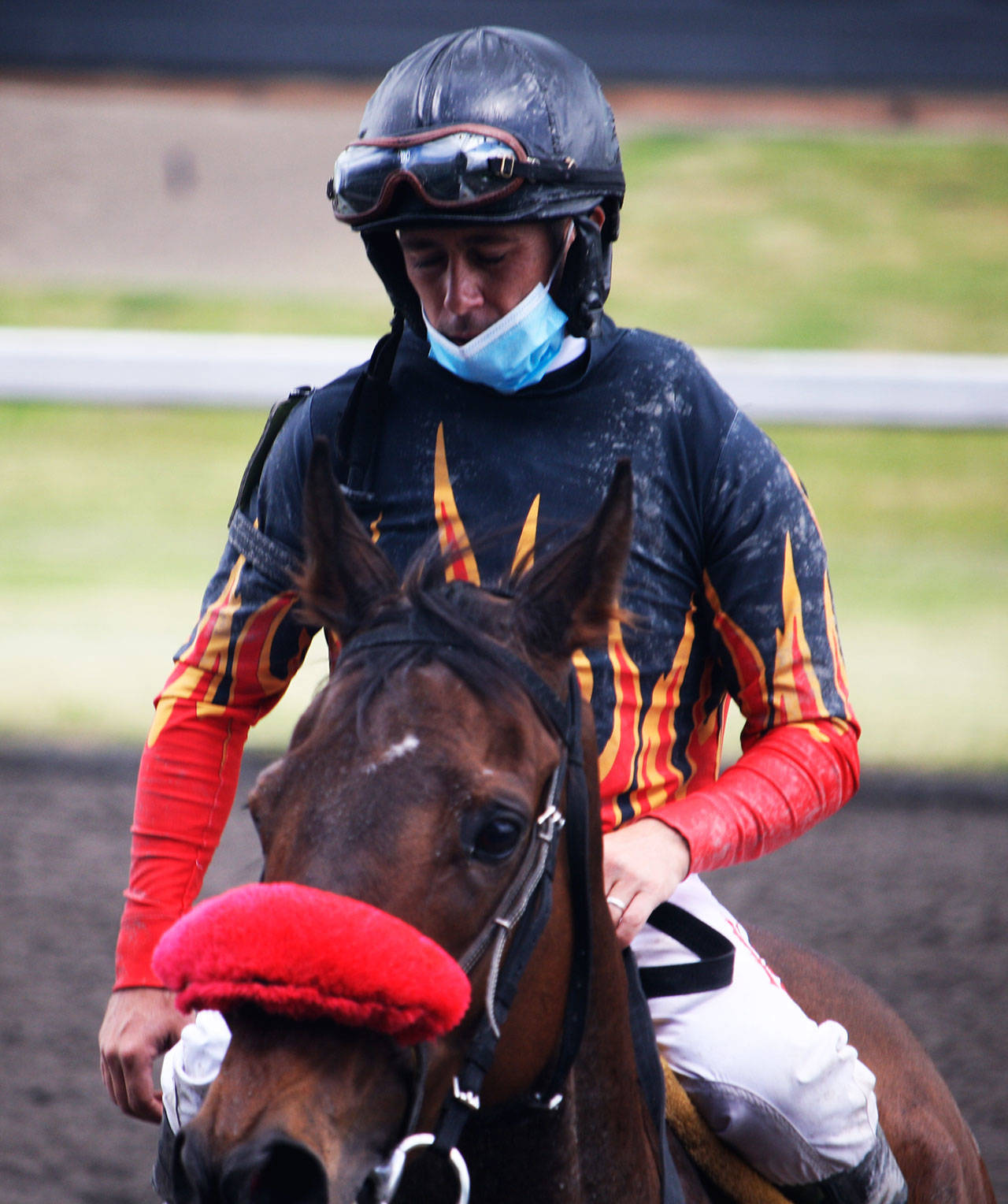 Jockey Gary Wales on Valid Prince won the first race of opening day June 22 at Emerald Downs. STEVE HUNTER, Kent Reporter