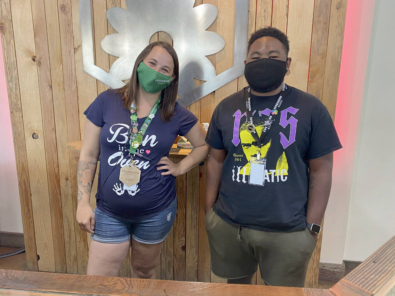 Pictured at Auburn Evergreen Market’s budtending station are, from left, Assistant Store Manager Ashley Marshall and Budtender Kam Hortman. Photo Courtesy of Nikki Marengon