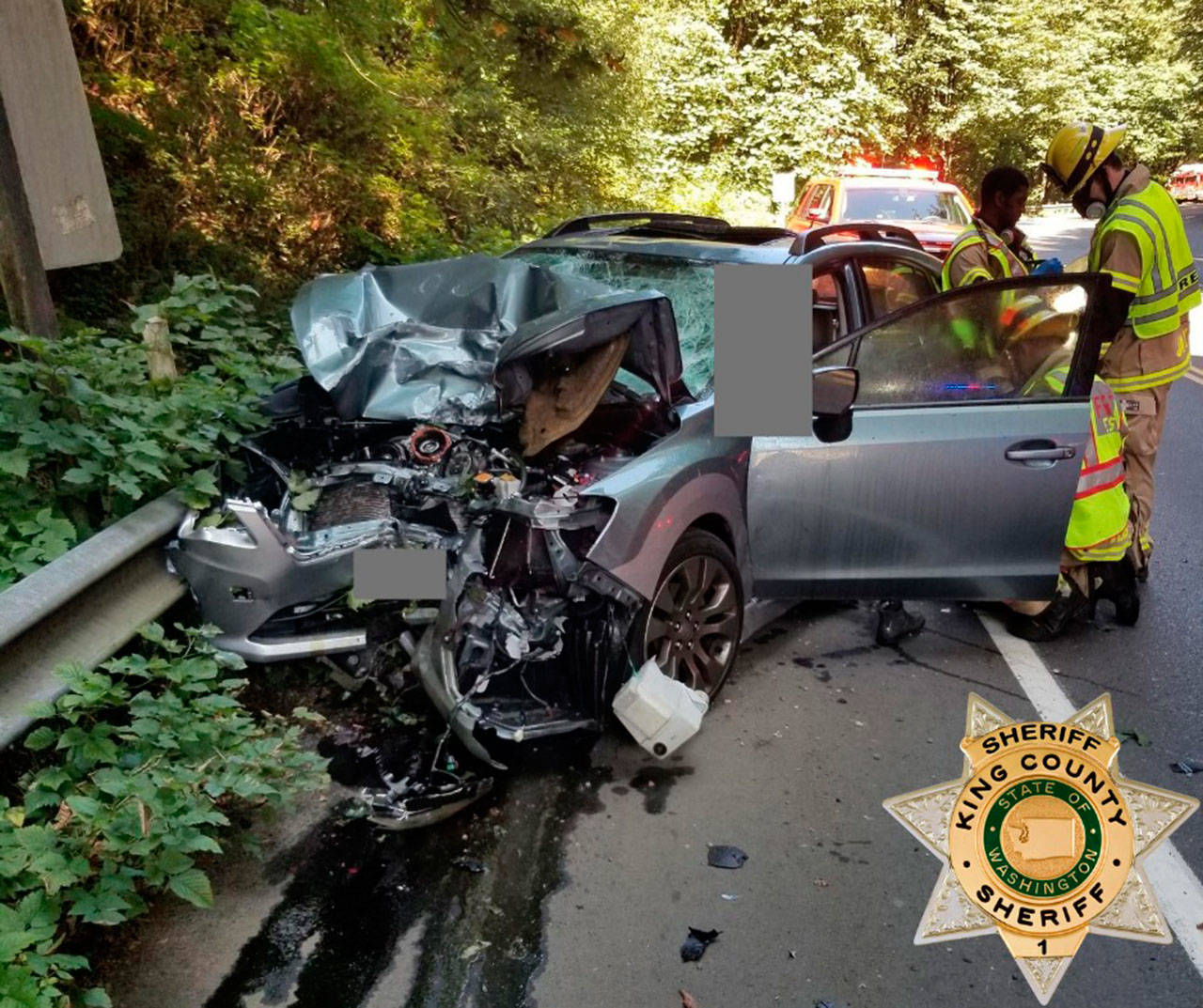 The 60-year-old driver of the smashed Subaru has been taken into custody for investigation of vehicular homicide. Photo courtesy of KCSO