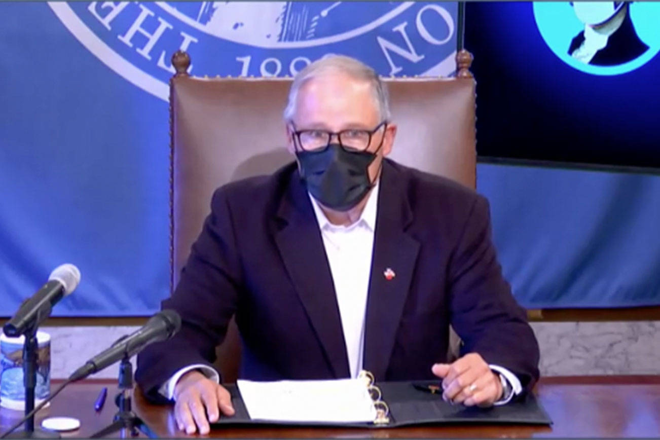 Gov. Jay Inslee during his Oct. 6 news conference. (Screenshot)