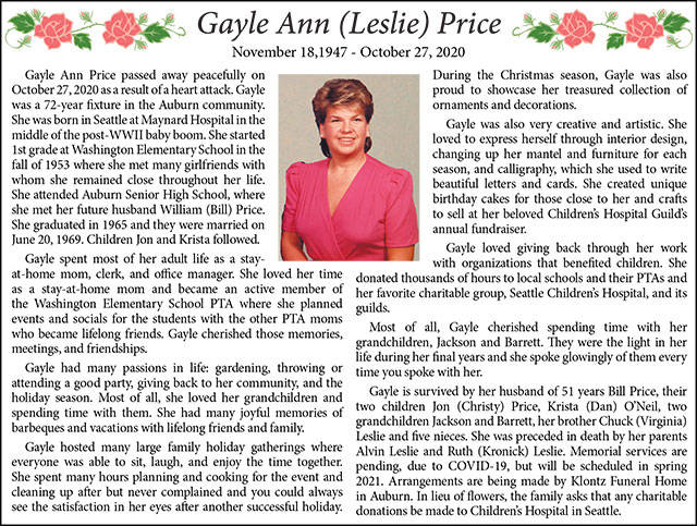 Gayle Ann (Leslie) Price