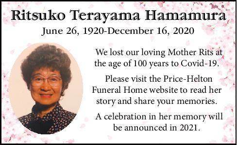 Ritsuko Terayama Hamamura | Obituary