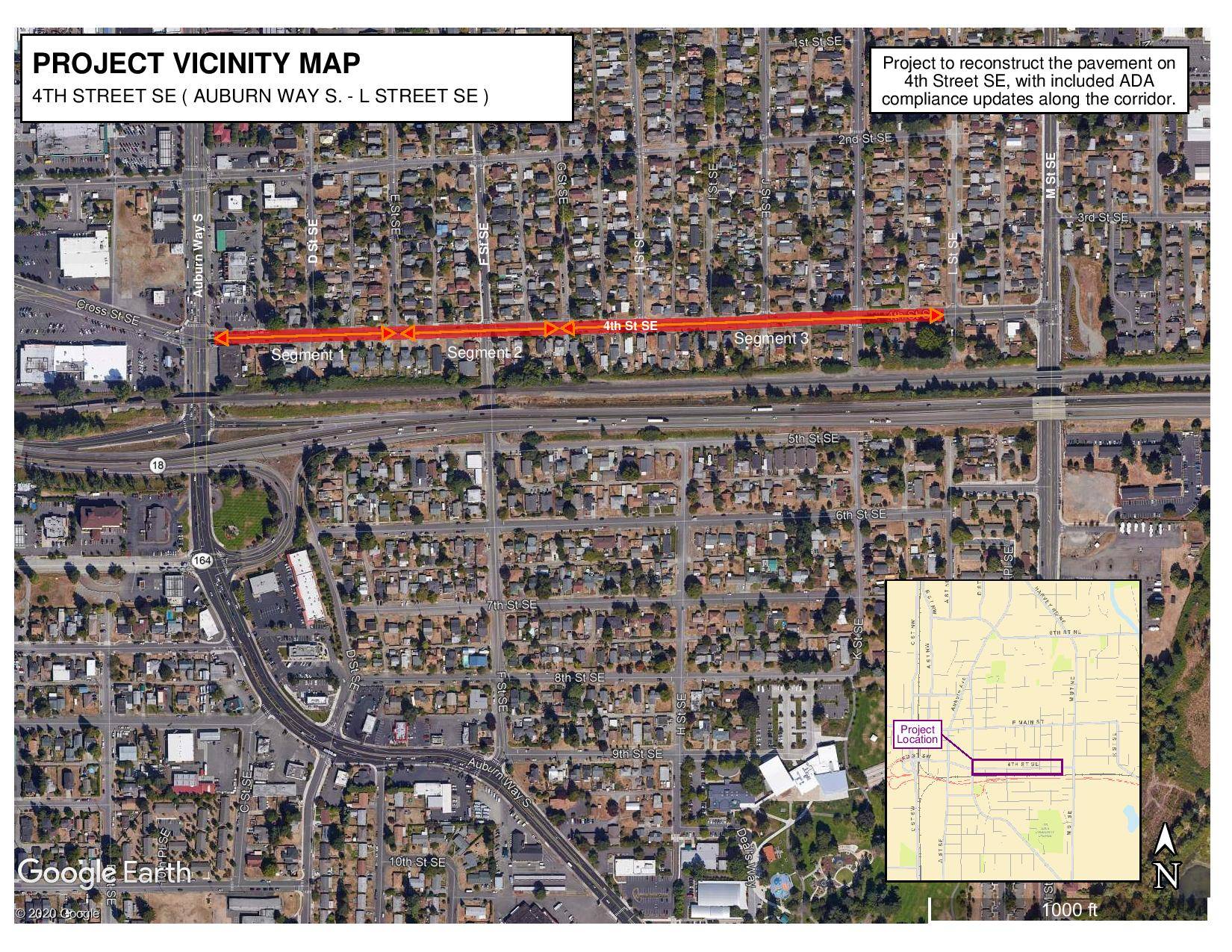 Thanks to a state grant, the city expects to begin work on the rehabilitation of 4th Street Southeast from Auburn Way South to L Street. as shown here. Map courtesy City of Auburn.