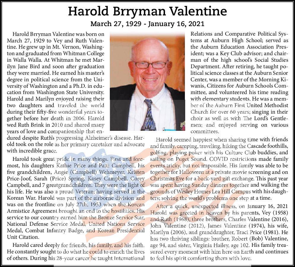 Harold Brryman Valentine | Obituary