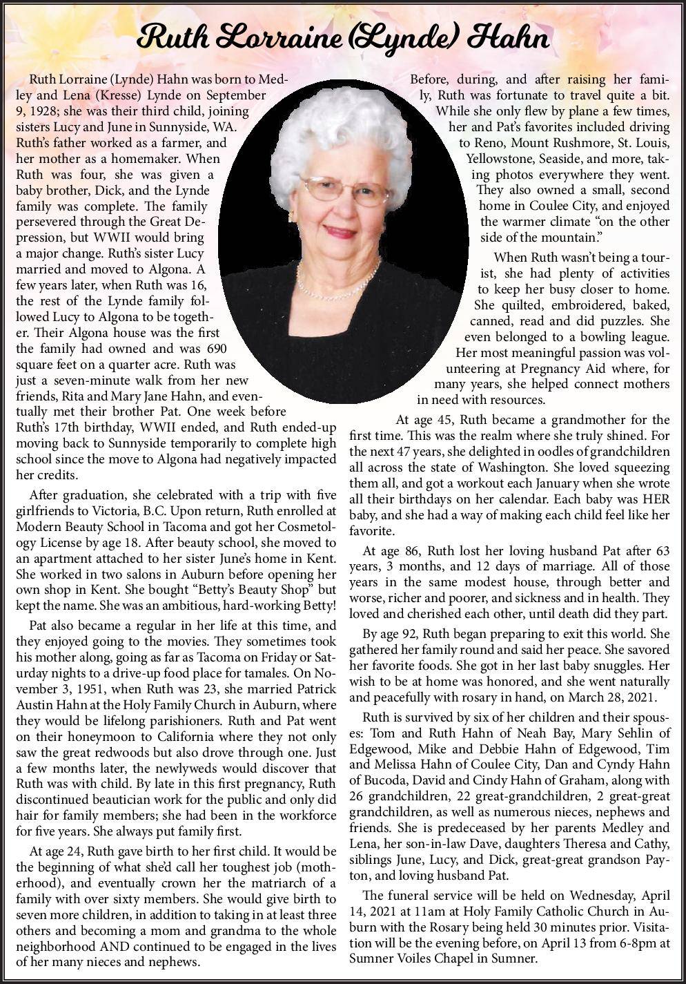 Ruth Lorraine (Lynde) Hahn | Obituary