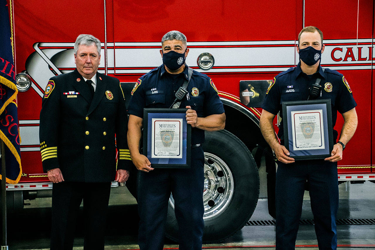 (L-R) Assistant Chief Rick Chaney, Capt. Anthony John and firefighter Adam Joyner. Photo courtesy of South King Fire