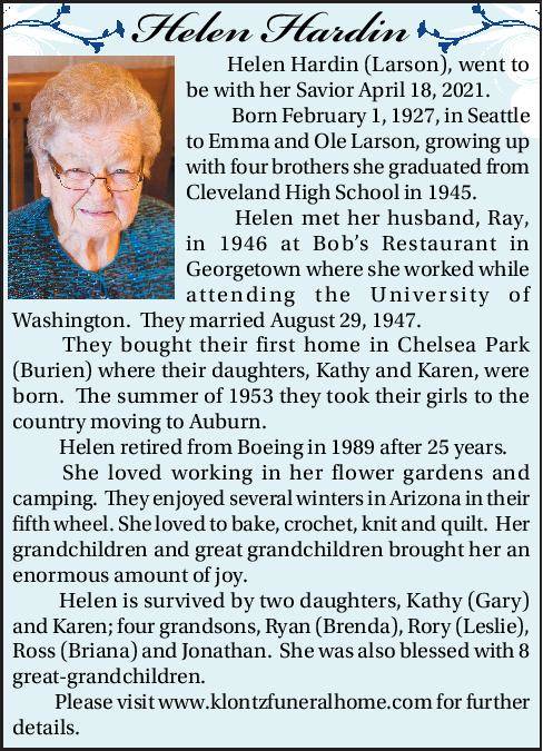 Helen Hardin (Larson) | Obituary