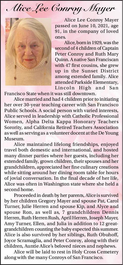 Alice Lee Conroy Mayer | Obituary