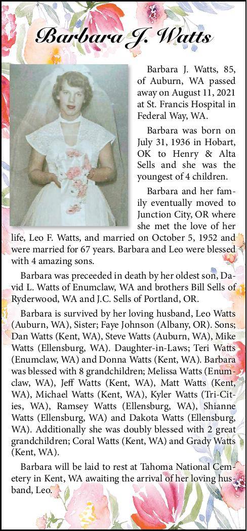 Barbara J. Watts | Obituary