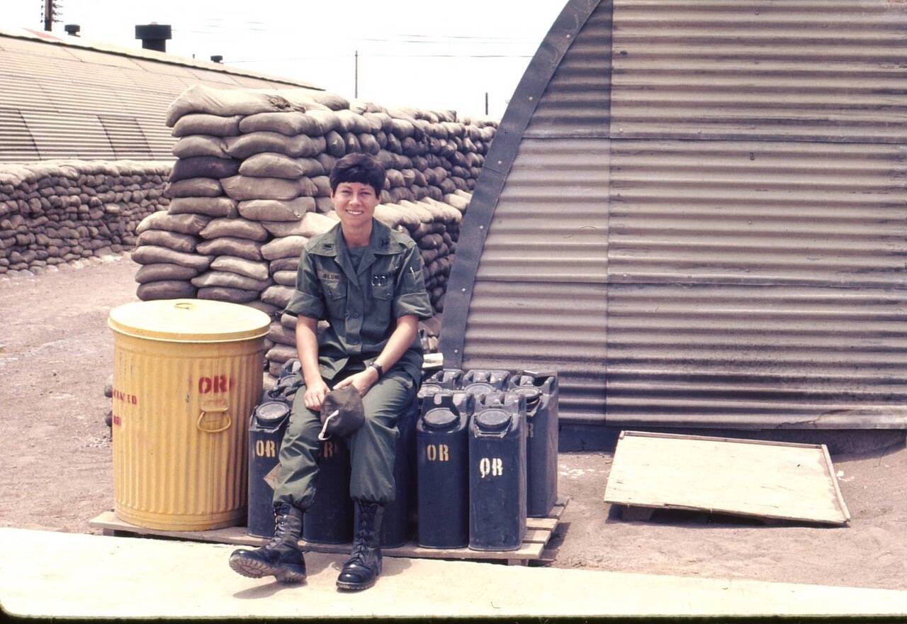 Former operating room nurse Sarah Blum at the 12th Evacuation Hospital in Cu Chi Vietnam, 1967. Courtesy Sarah Blum