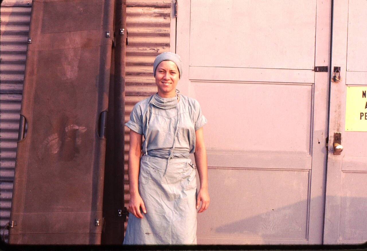 Former operating room nurse Sarah Blum at the 12th Evacuation Hospital in Cu Chi Vietnam, 1967. Courtesy Sarah Blum