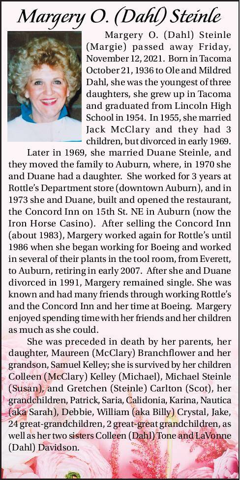 Margery O. (Dahl) Steinle | Obituary