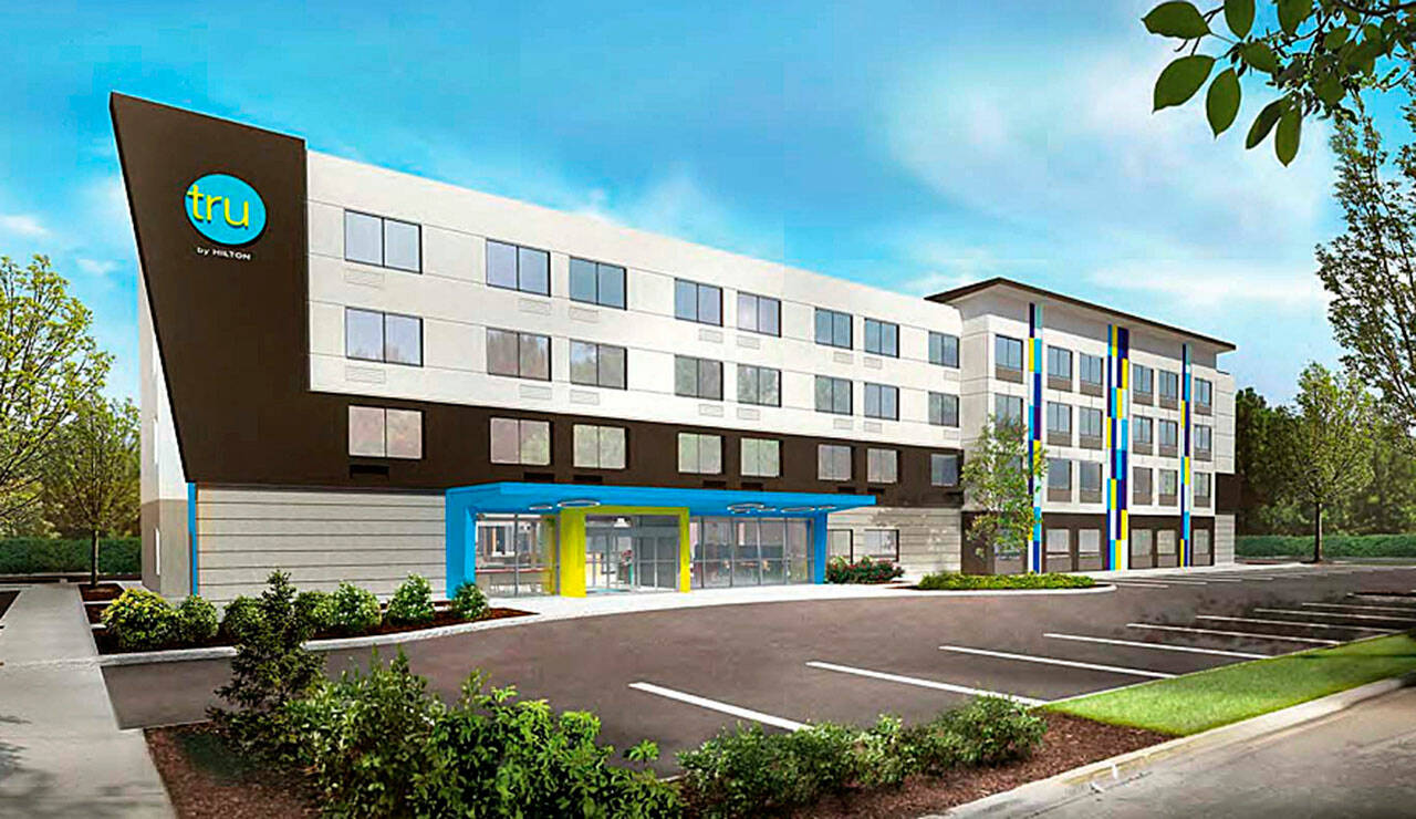 The proposed Tru-by-Hilton, 4-story hotel project off Auburn Way South and south of Safeway is basically dead, city officials say. Courtesy image, City of Auburn.