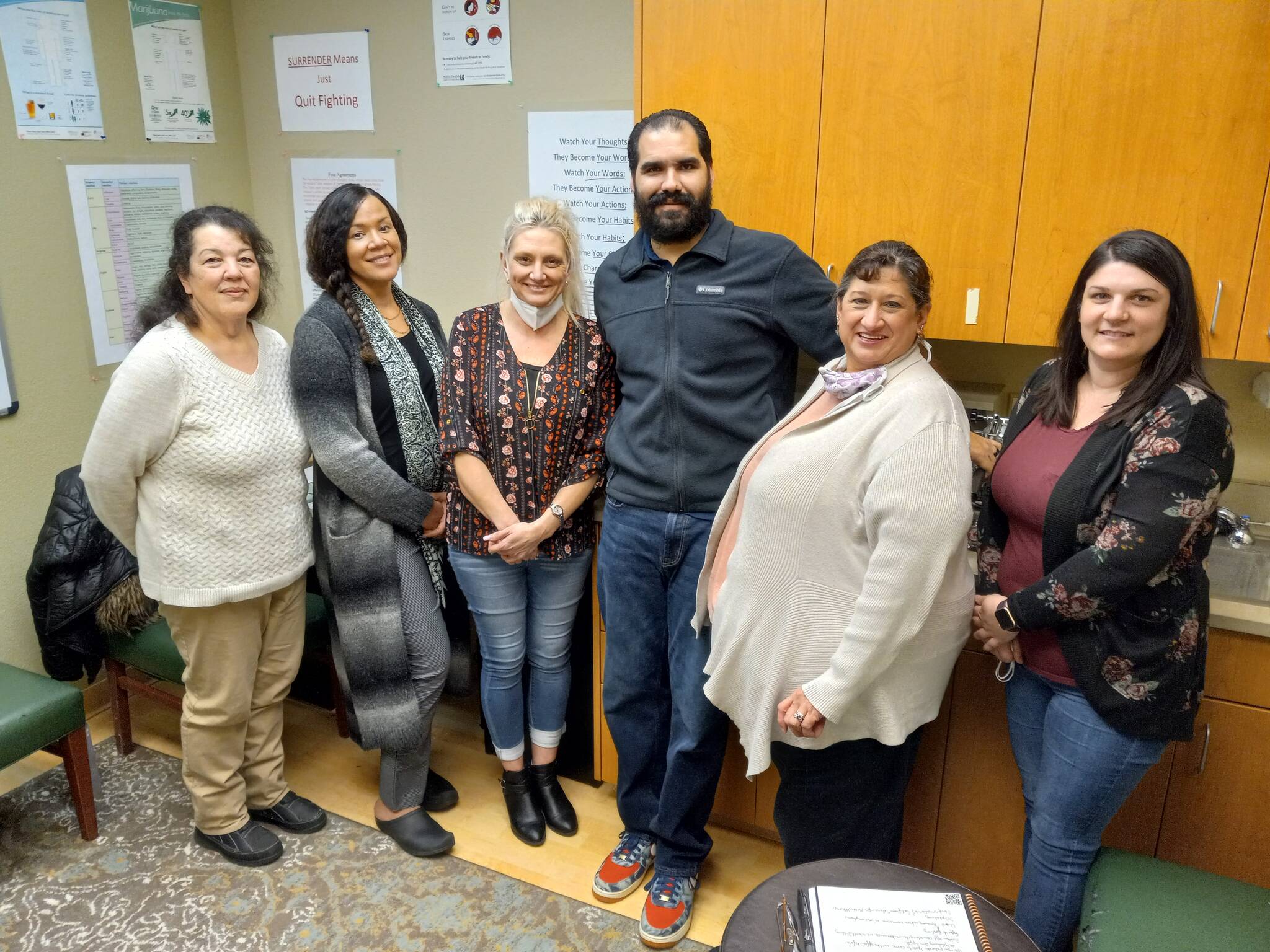Staff at Walk to Freedom are Maggie Baldridge, intern Karen Haggins, drug and alcohol counselor Allyson Noel, counselor Michael Preston, owner and founder Lynn Dalsing and intern Shayna Williamson. Photo Robert Whale/Auburn Reporter