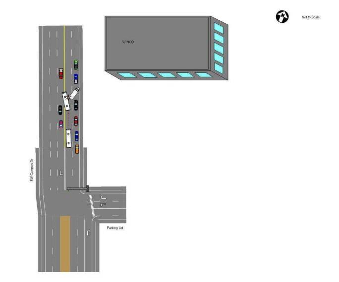 Diagram from an Auburn police collision report shows how officer Kenneth Lyman struck the back of Peter Manning’s work truck before fleeing the scene. Courtesy image