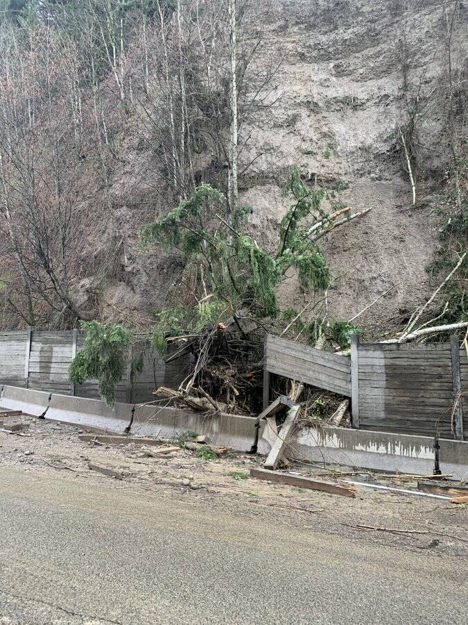 Landslide on state Route 18 between Weyerhauser Way and state Route 167. Photo by Washington State Patrol Trooper Rick Johnson.