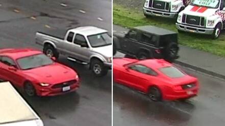 Photo courtesy of Auburn Police
Auburn Police are still looking for the drive-by-shooting suspect in the red Ford Mustang in this photo taken on March 22.