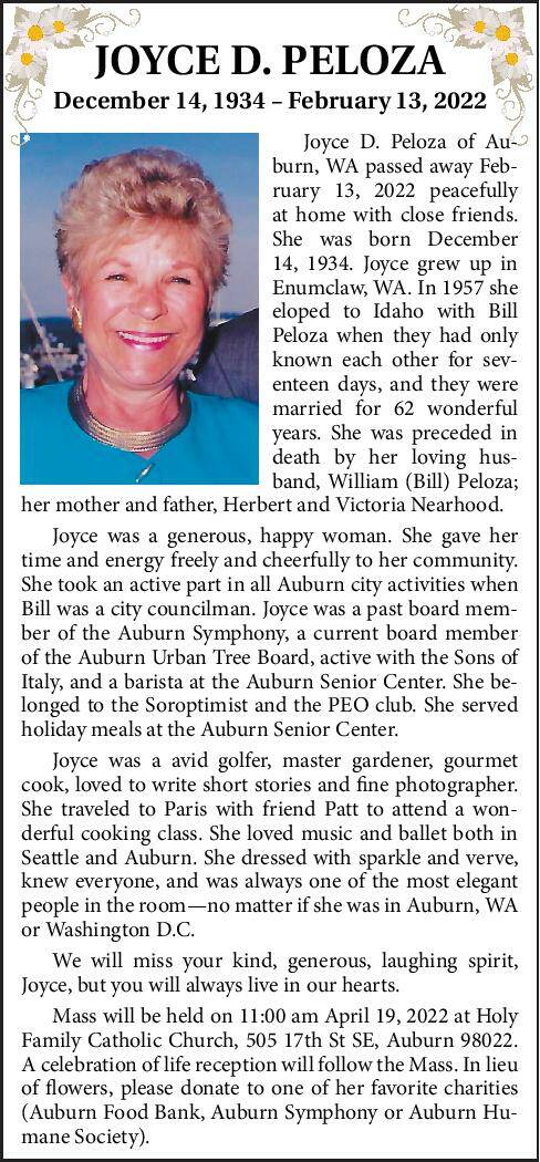 Joyce D. Peloza | Obituary