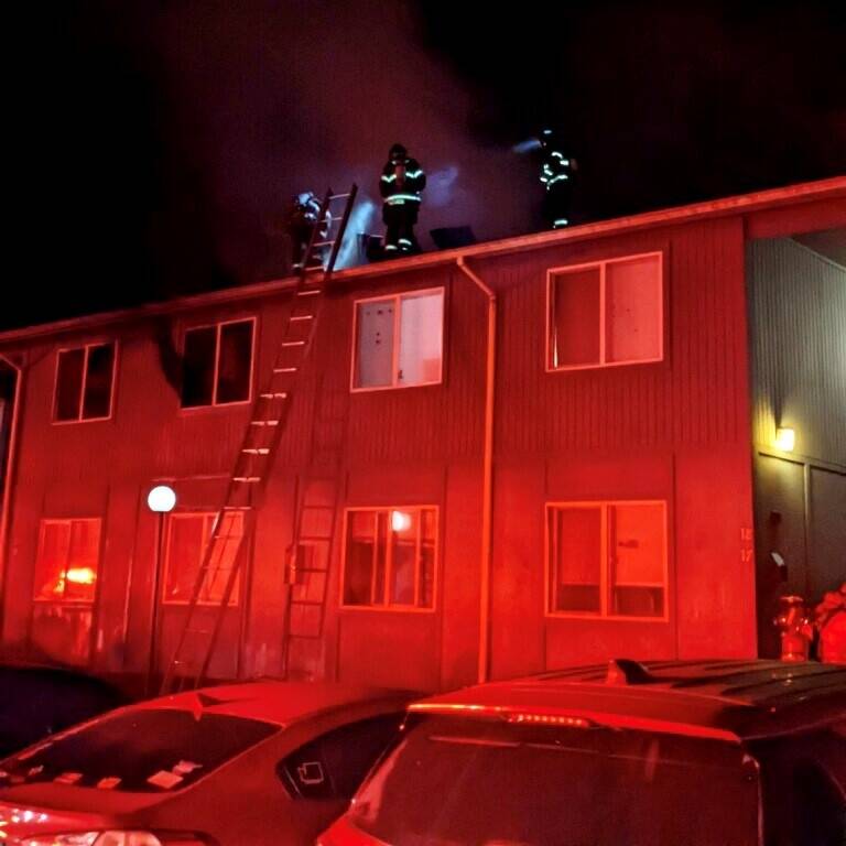 Photo courtesy of VRFA
VRFA and South King Fire crews fought an early morning fire on April 7 at the Auburn Manor Apartments in the 900 block of 14th Street Northeast. All occupants got out safely, but four of the nine apartments were affected: one with smoke and water damage; a second with water and smoke damage; and the other two sustained smoke damage. The VRFA estimates damage to the structure at $250,000, and damage to the contents at $150,000 The cause of the fire is undetermined.