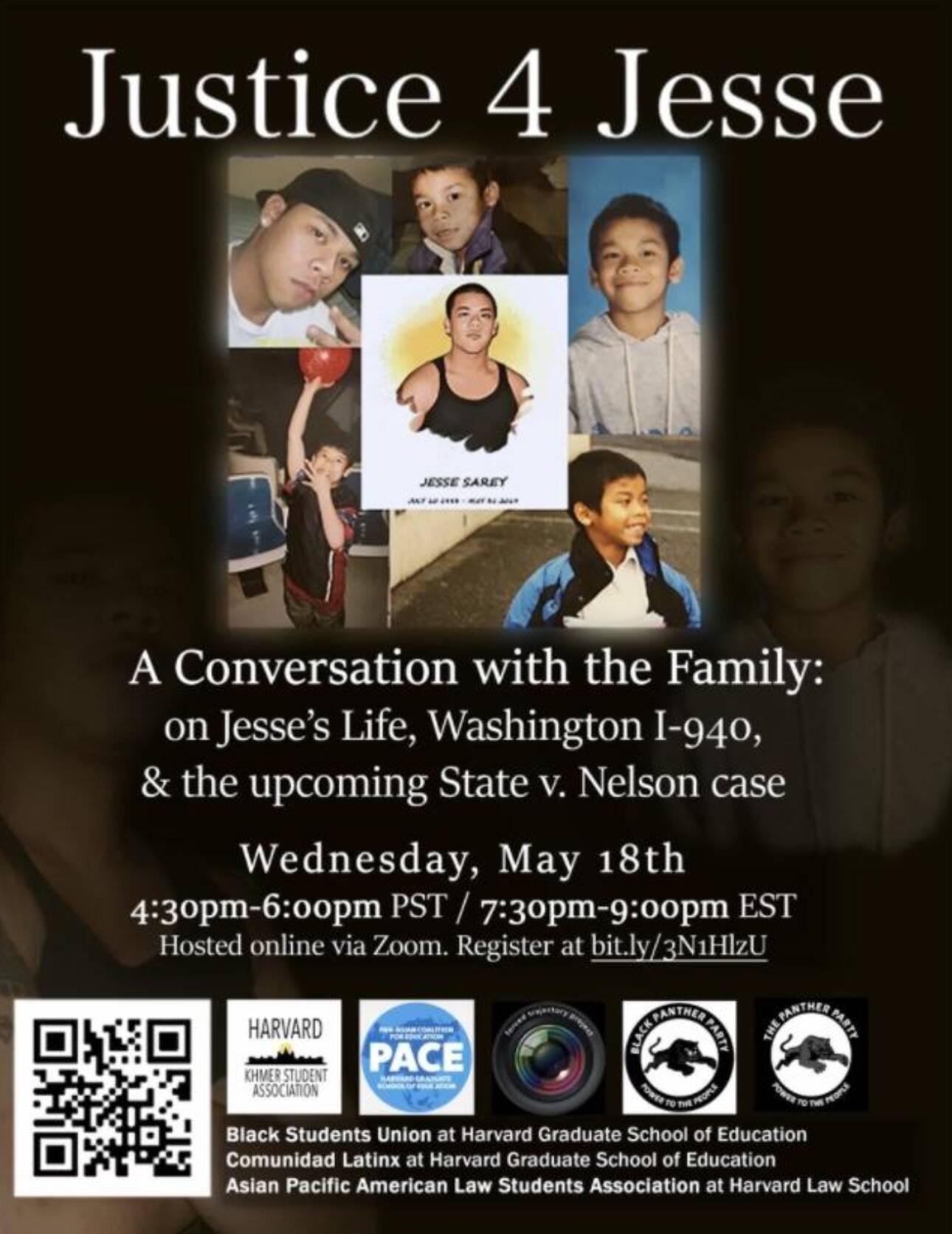 Flyer for Justice 4 Jesse Zoom panel. Courtesy photo.