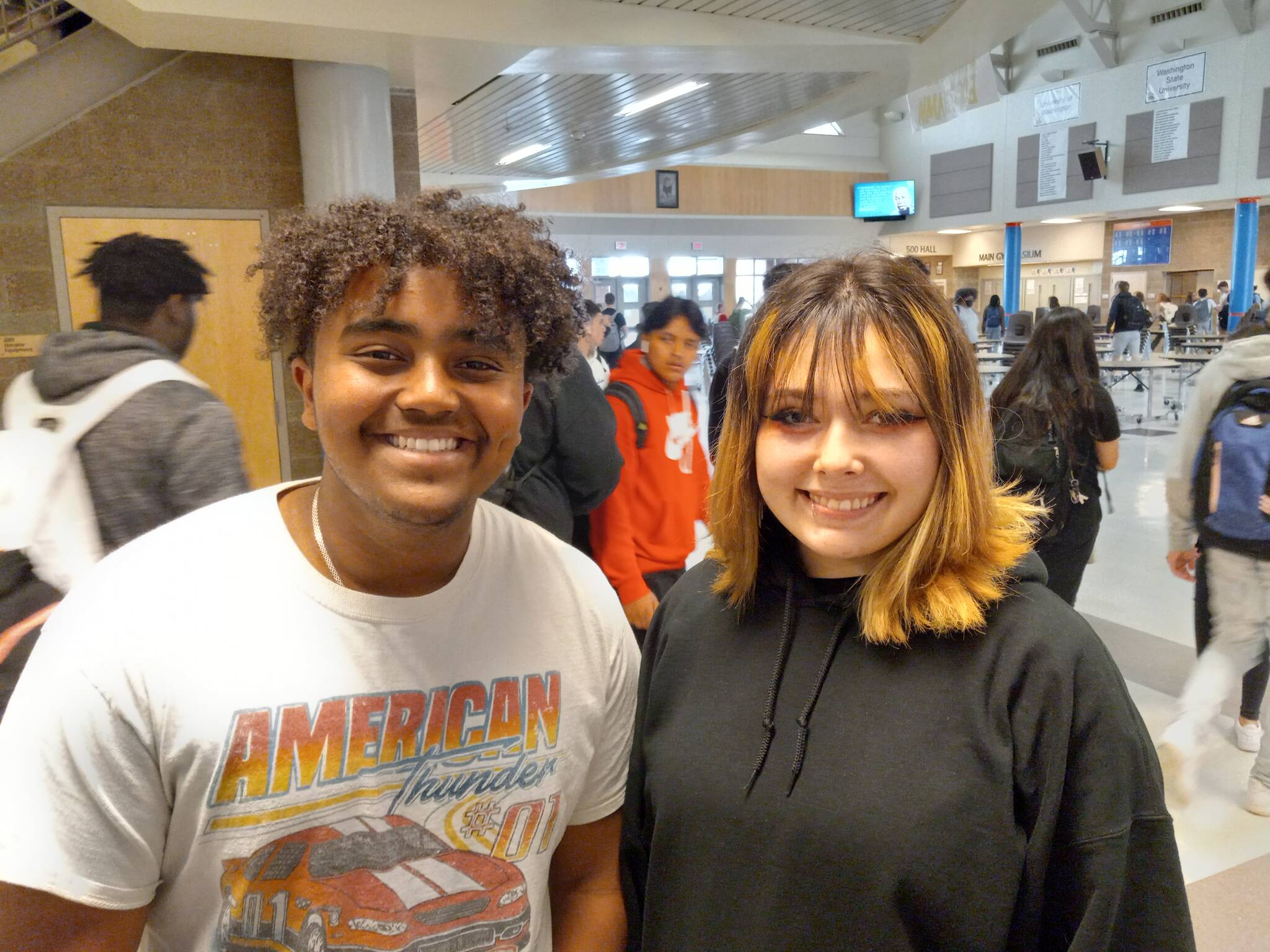 Tenbeta Esayase and Kendyl Walker were among the top graduates of the Auburn Mountainview High School class of 2022 to accept their diplomas at Auburn Memorial Stadium. Photo by Robert Whale, Auburn Reporter