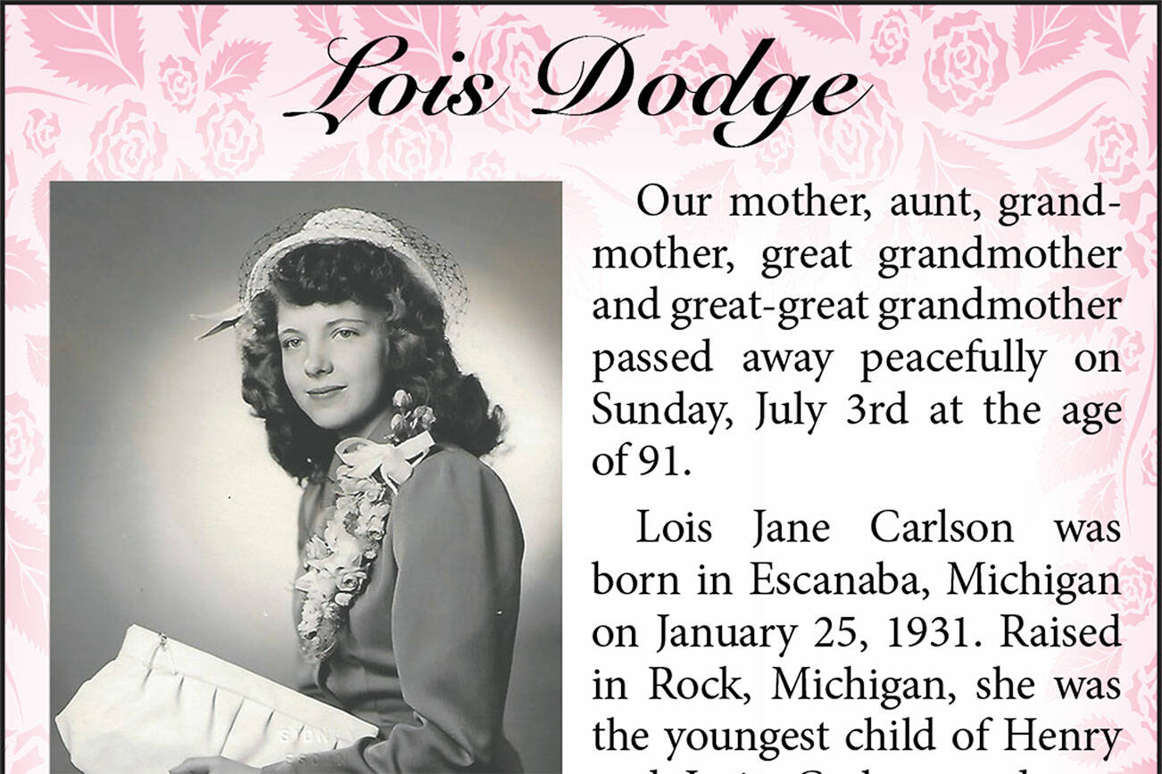 Lois Jane Carlson died July 3, 2022 at the age of 91.
