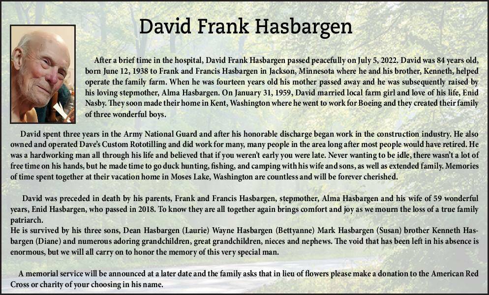 David Frank Hasbargen | Obituary