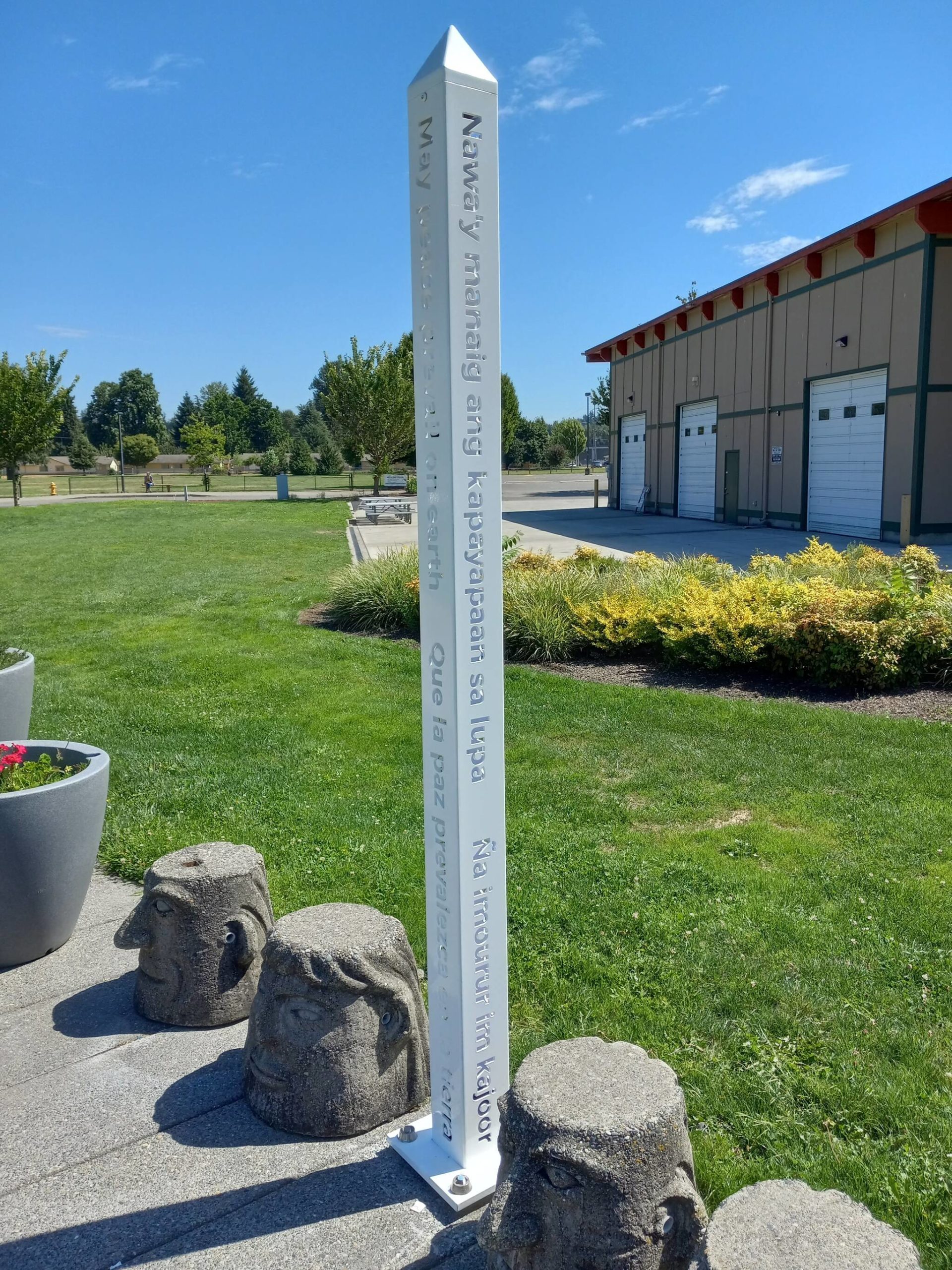 Robert Whale / Auburn Reporter
The Peace Pole in its place in front of the Auburn Library.