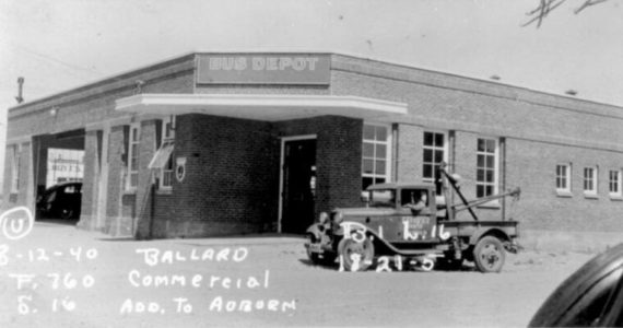 This undated photo shows Auburn’s first bus depot. Photo courtesy of Puget Sound Regional Archives.