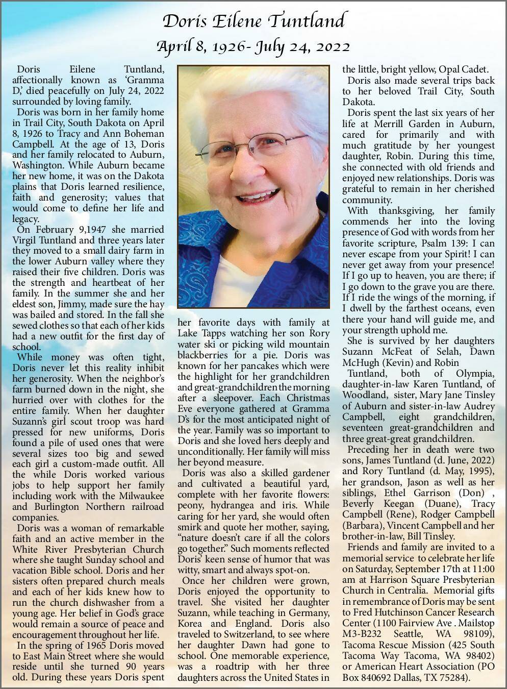 Doris Eilene Tuntland | Obituary