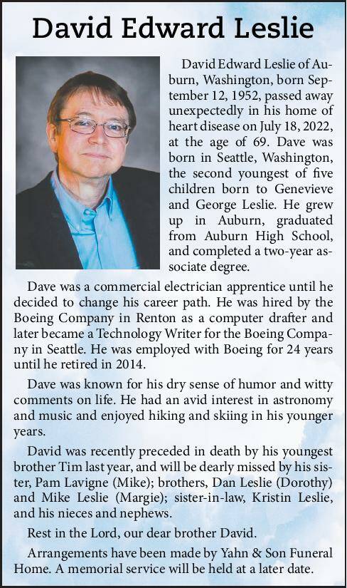 David Edward Leslie | Obituary