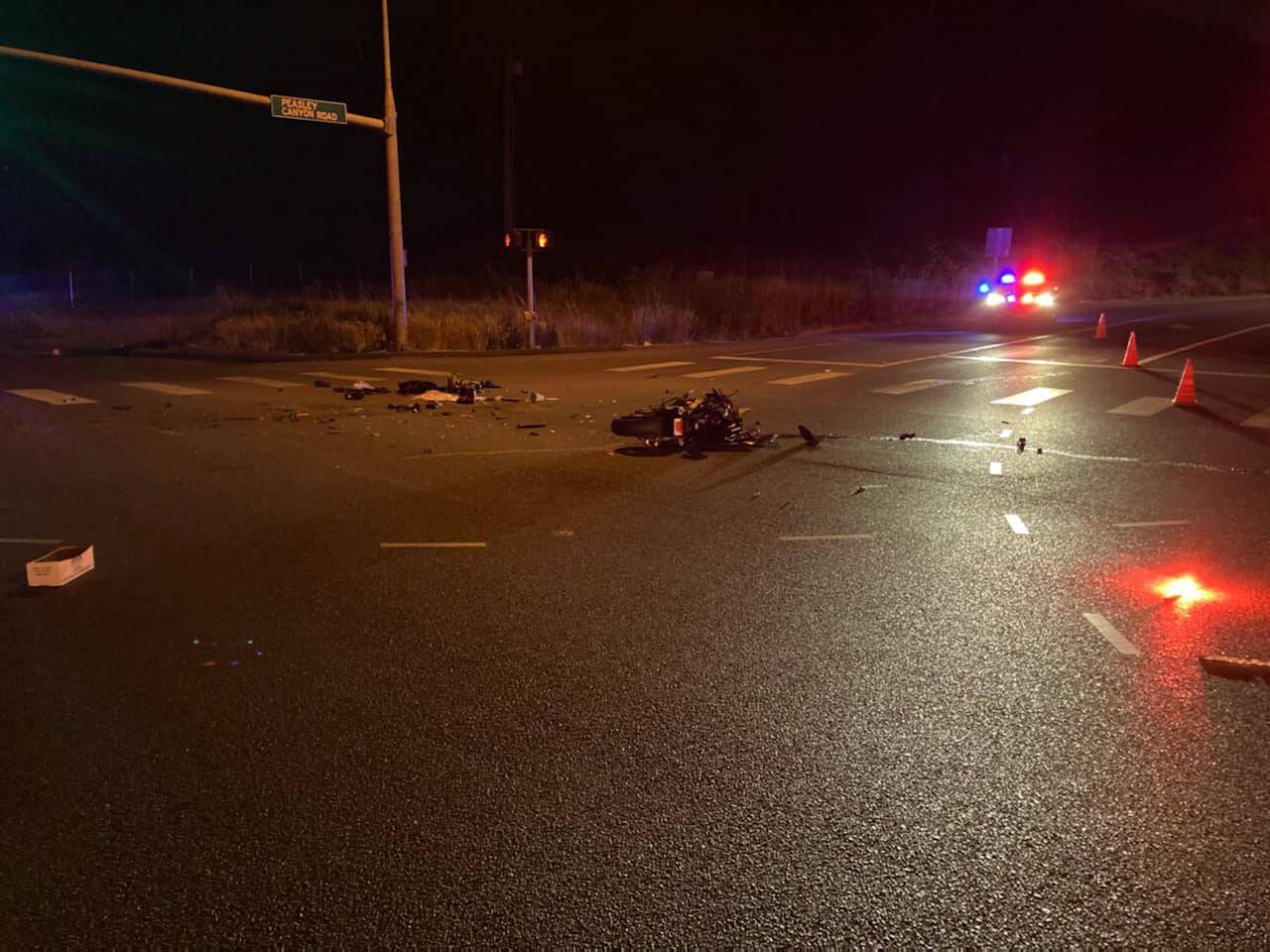The aftermath of the fatal hit-and-run that killed a motorcyclist on Thursday, Sept. 15. Photo courtesy of Auburn Police Department.