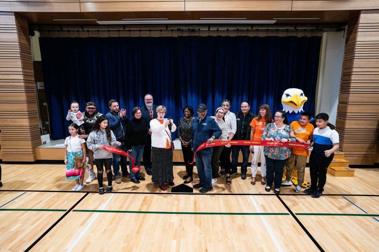 Photo by Brian Keller
Students, school board members and district staff celebrate the grand opening of Chinook Elementary School on Oct. 19. Located at 3502 Auburn Way S., the school will serve 650 students in pre-school through fifth grade. Improvements include a playfield, playground, bus loading, student pick-up and drop-off areas, as well as staff and visitor parking. The grand opening celebration marks the third school completed as part of the “Building for Learning” bond that encompasses the building of eight schools in eight years within the Auburn School District. By 2023, six aging schools will be replaced, and two new schools will be built.