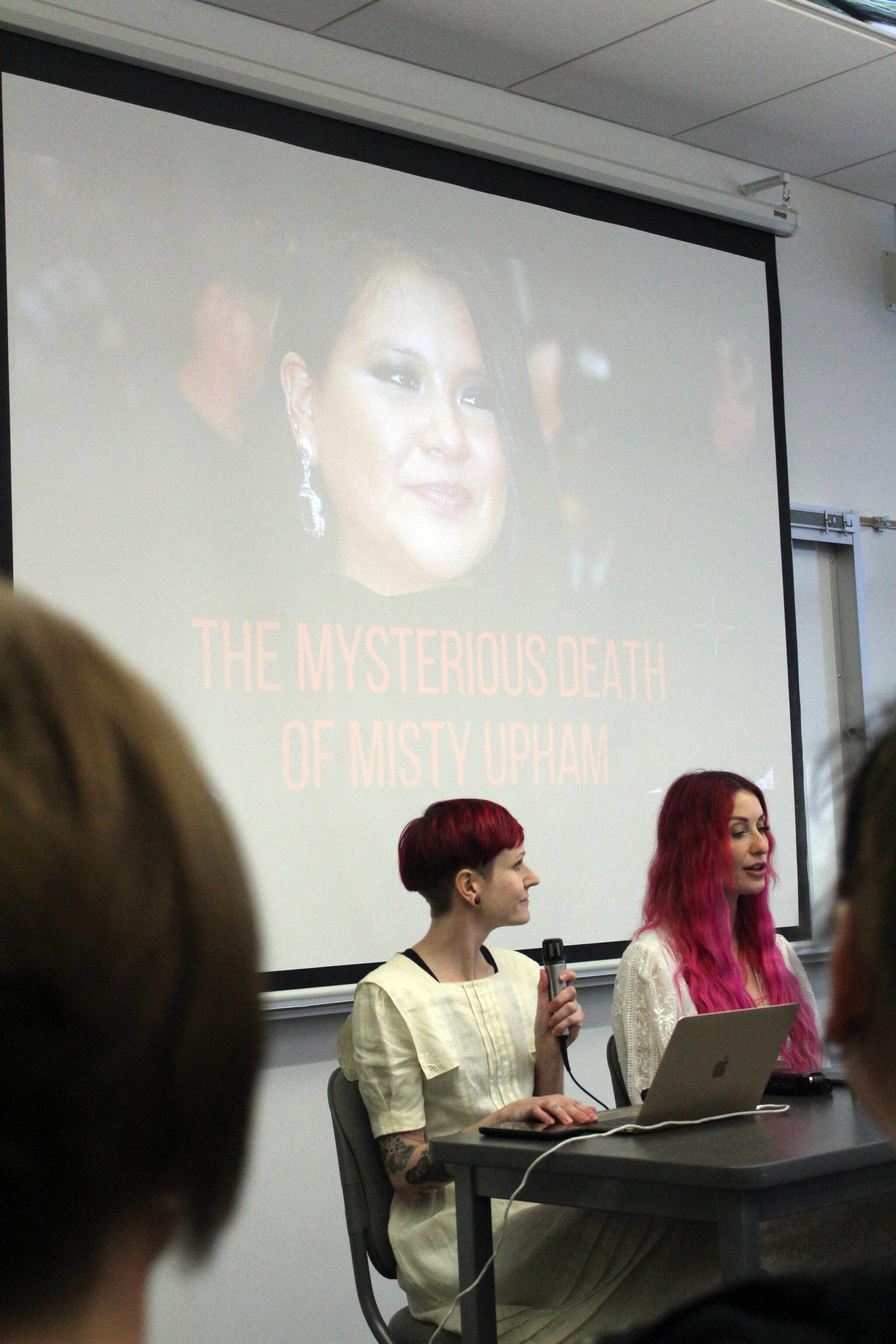 The Murder Murder News podcast, hosted by Angelina (left) and Aurora, recorded a live episode about the mysterious death of Misty Upham, an indigenous actor who died in Auburn, Washington, in 2014. Photo by Bailey Jo Josie/Sound Publishing.