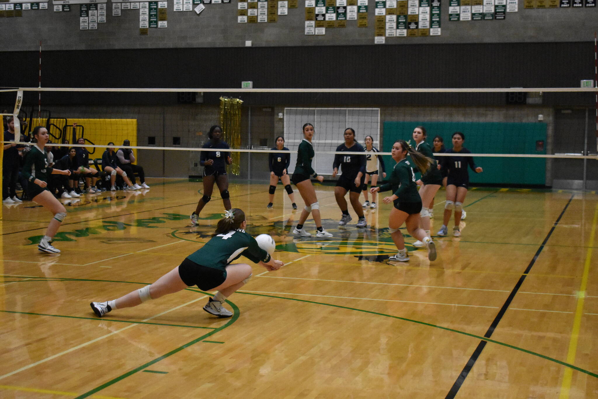 Senior Maya Wriston with a dig in the third set against Todd Beamer. Photo by Ben Ray/Sound Publishing