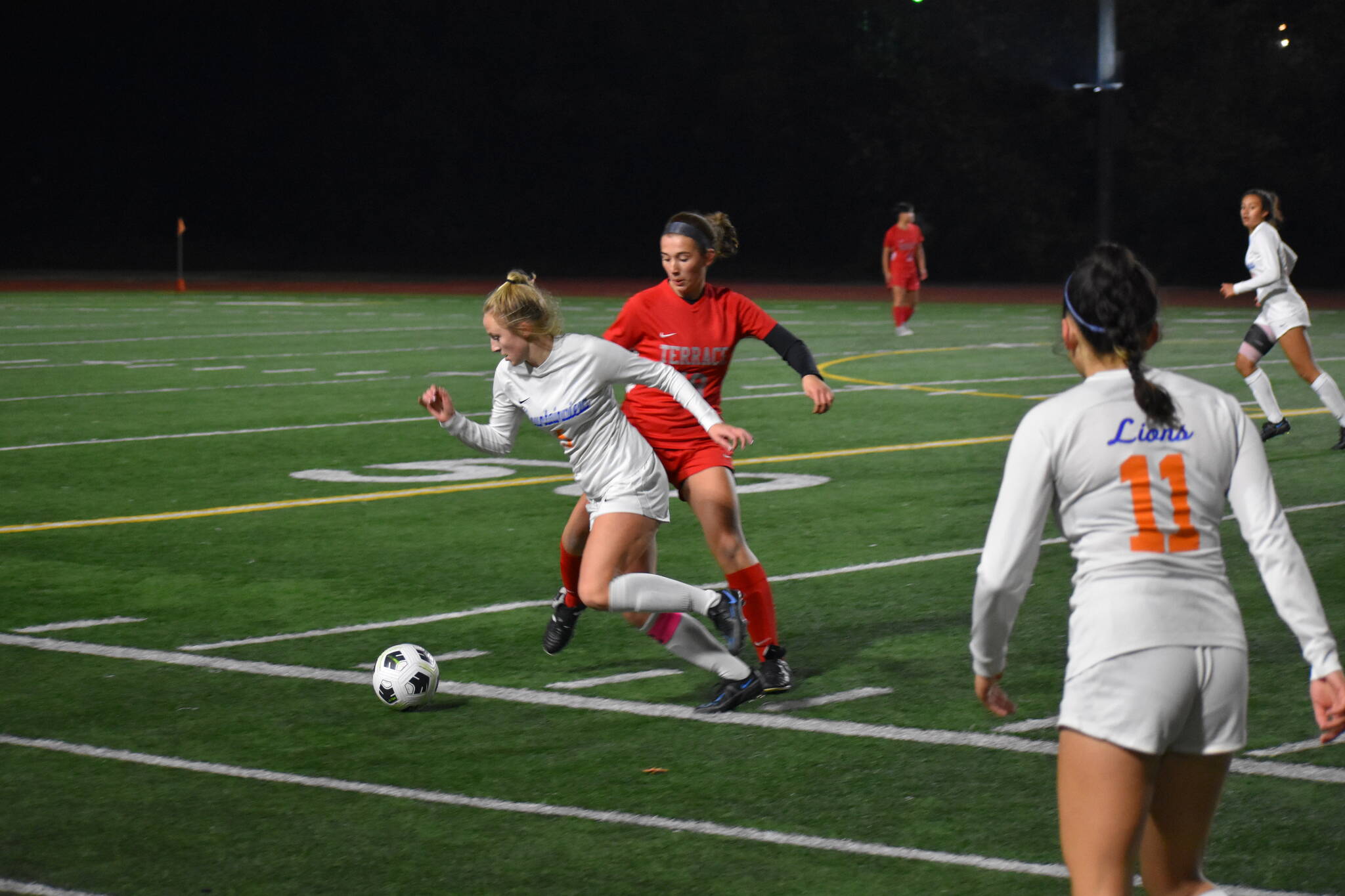 Senior Lyla Merte at Edmonds Stadium against Mountlake Terrace.