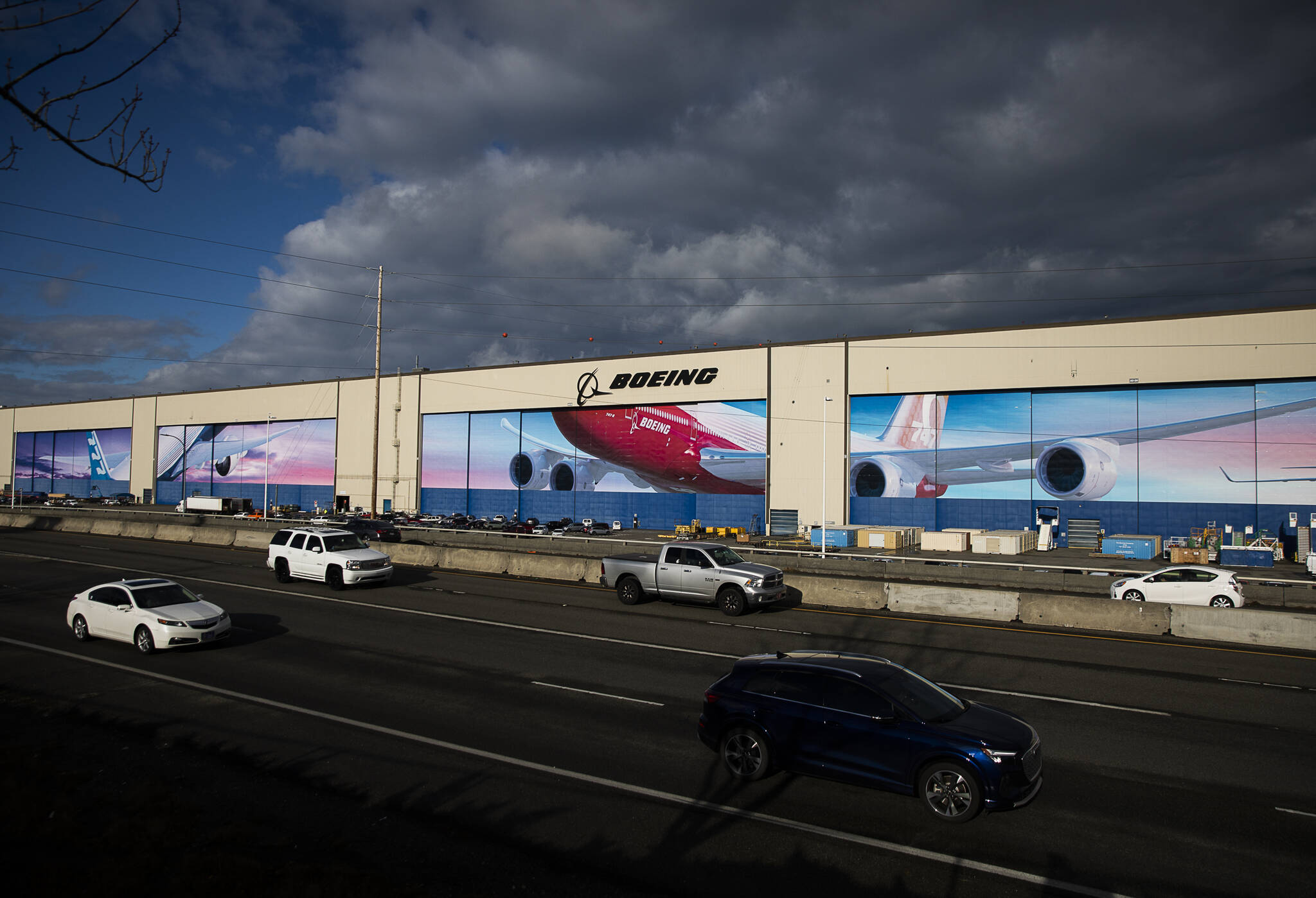 Olivia Vanni / Sound Publishing
Traffic moves along SR-526 in front of Boeing’s Everett Production Facility on Nov. 28, 2022, in Everett, Washington.