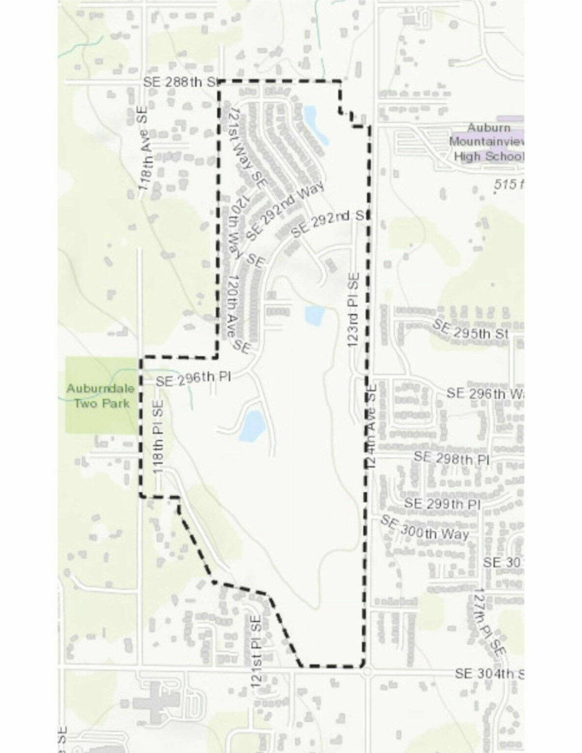 COURTESY GRAPHIC, City of Kent
A map of the Bridges neighborhood in Kent, surrounded by property owned by the city of Auburn.