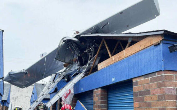 A small plane crashed Jan. 7 into a storage unit roof in Kent after takeoff from the Auburn Municipal Airport. COURTESY PHOTO, Puget Sound Fire