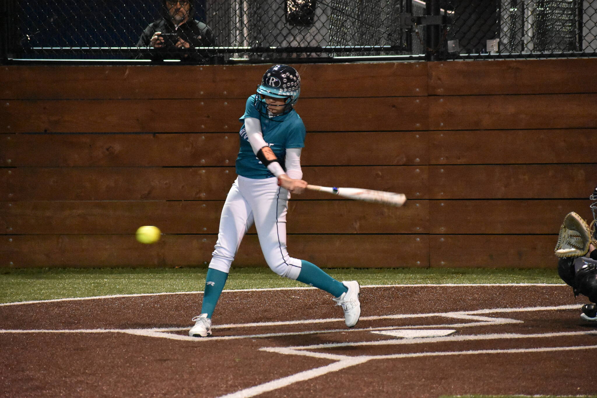 Riverside’s Aubree Muxen takes a swing late in the game. Ben Ray / The Reporter