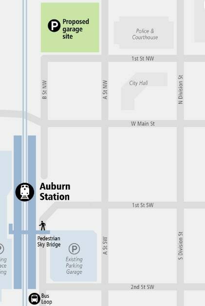 Sound Transit has provided this map to show the site of Auburn’s second Sound Transit Parking Garage. Courtesy Sound Transit