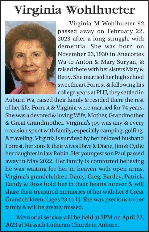 Virginia Wohlhueter | Obituary
