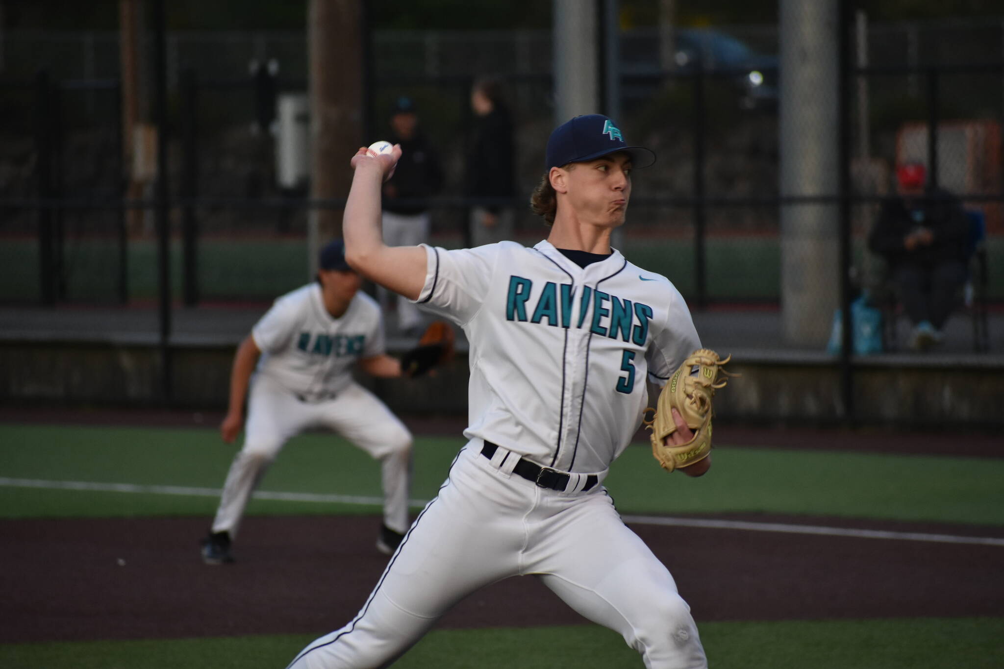 Ravens RHP Cole Foster dominates on the mound, striking out 12 in the first round. Ben Ray / The Reporter