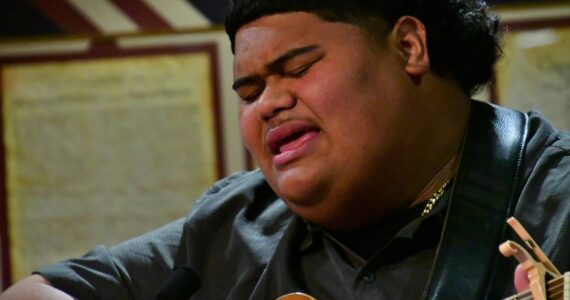 Iam Tongi sings “Courage” during the March 21 Federal Way City Council Meeting. Photo by Bruce Honda.