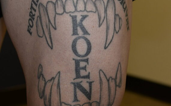 Photo of tattoos on Jeffrey Nelson’s leg. File photo